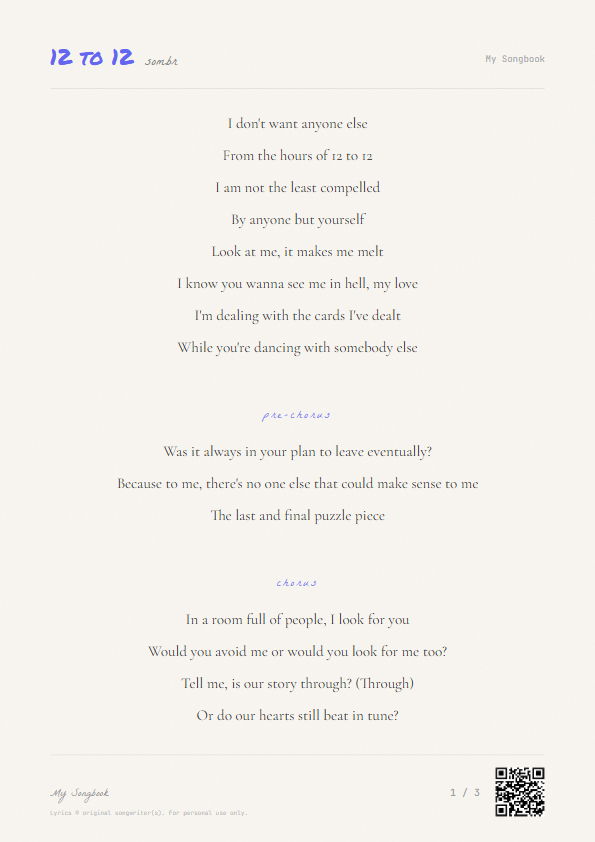 12 to 12 sombr Lyrics - I don't want anyone else - Notebook Style