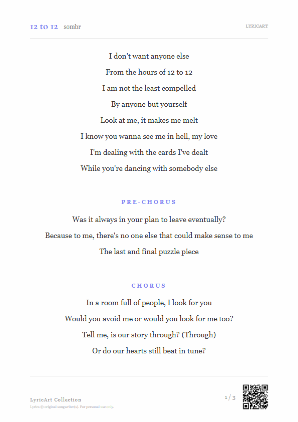 12 to 12 sombr Lyrics - I don't want anyone else - Readable