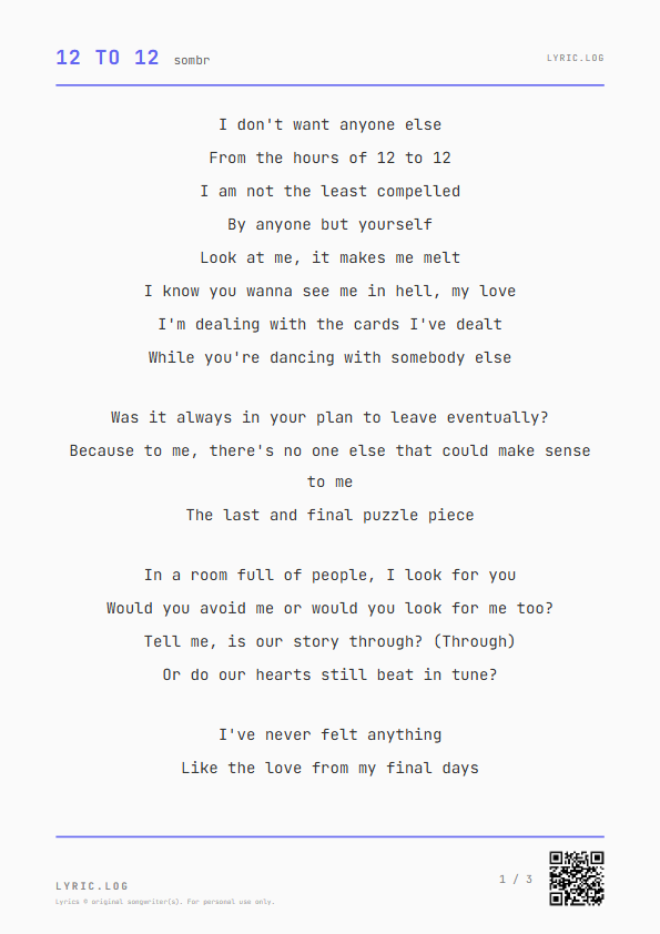 12 to 12 sombr Lyrics - I don't want anyone else - Receipt Style