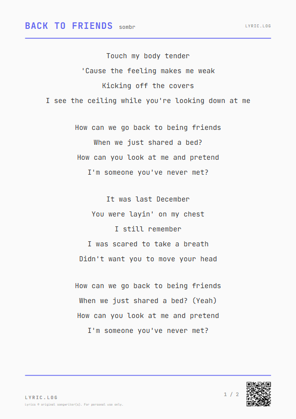 back to friends sombr Lyrics - The feeling makes me weak - Receipt Style