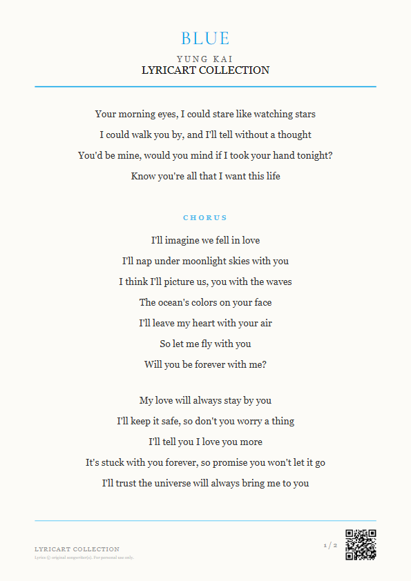 blue yung kai Lyrics - I could stare like watching stars - Magazine Style