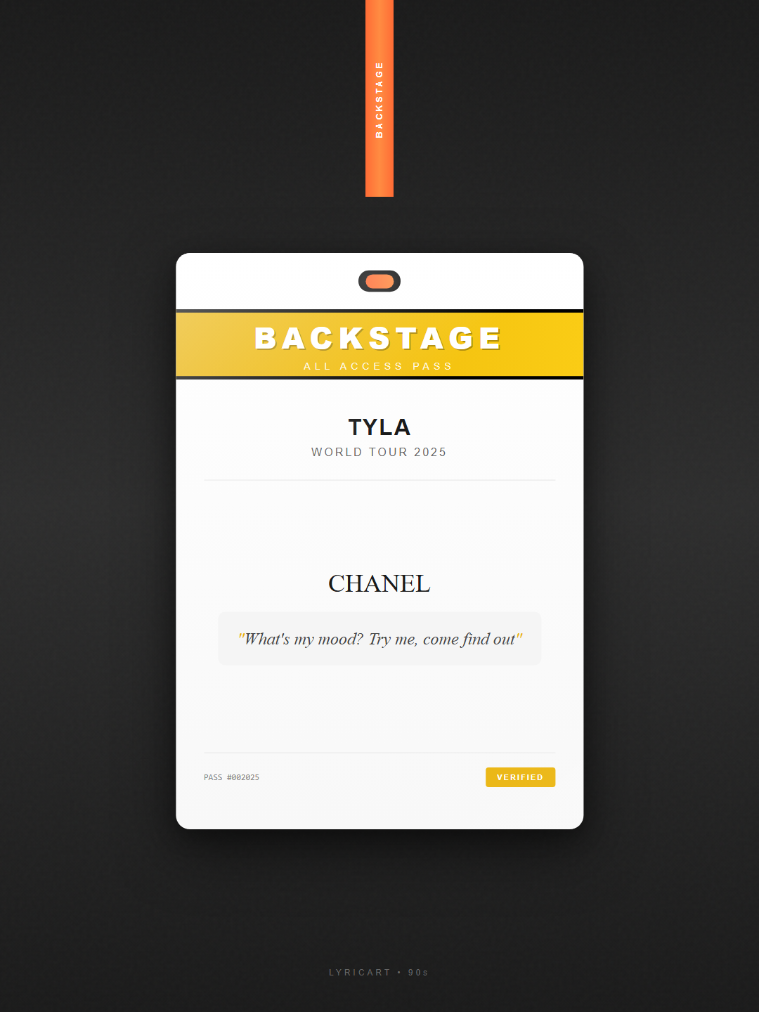 CHANEL Tyla Lyrics - How you say you love me? You ain't put me in Chanel - Backstage Pass