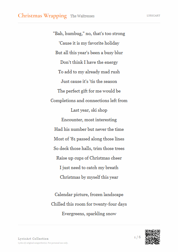 Christmas Wrapping The Waitresses Lyrics - All this year's been a busy blur - Readable