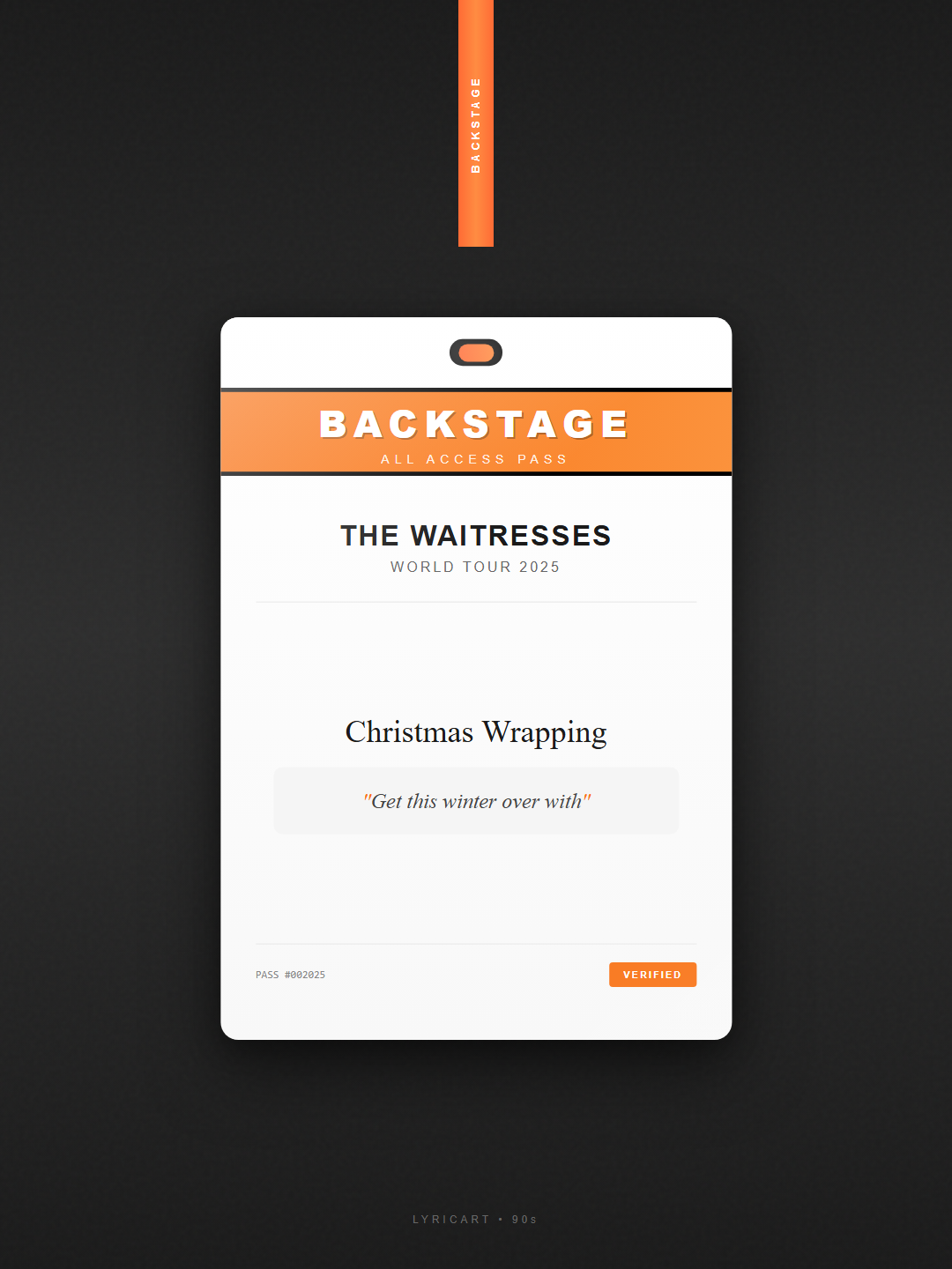 Christmas Wrapping The Waitresses Lyrics - All this year's been a busy blur - Backstage Pass