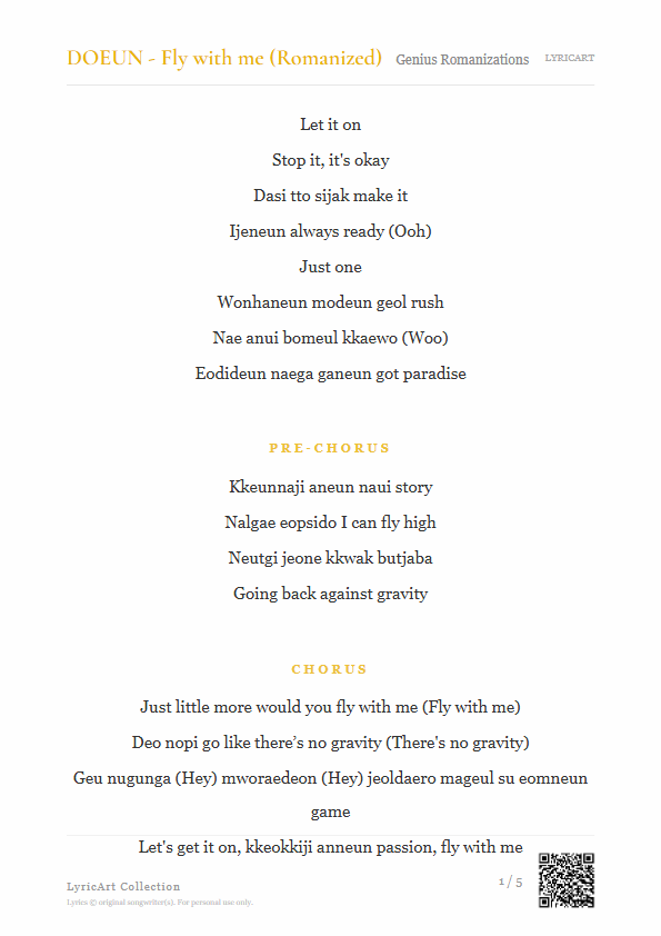 DOEUN - Fly with me (Romanized) Genius Romanizations Lyrics - I can fly high - Readable