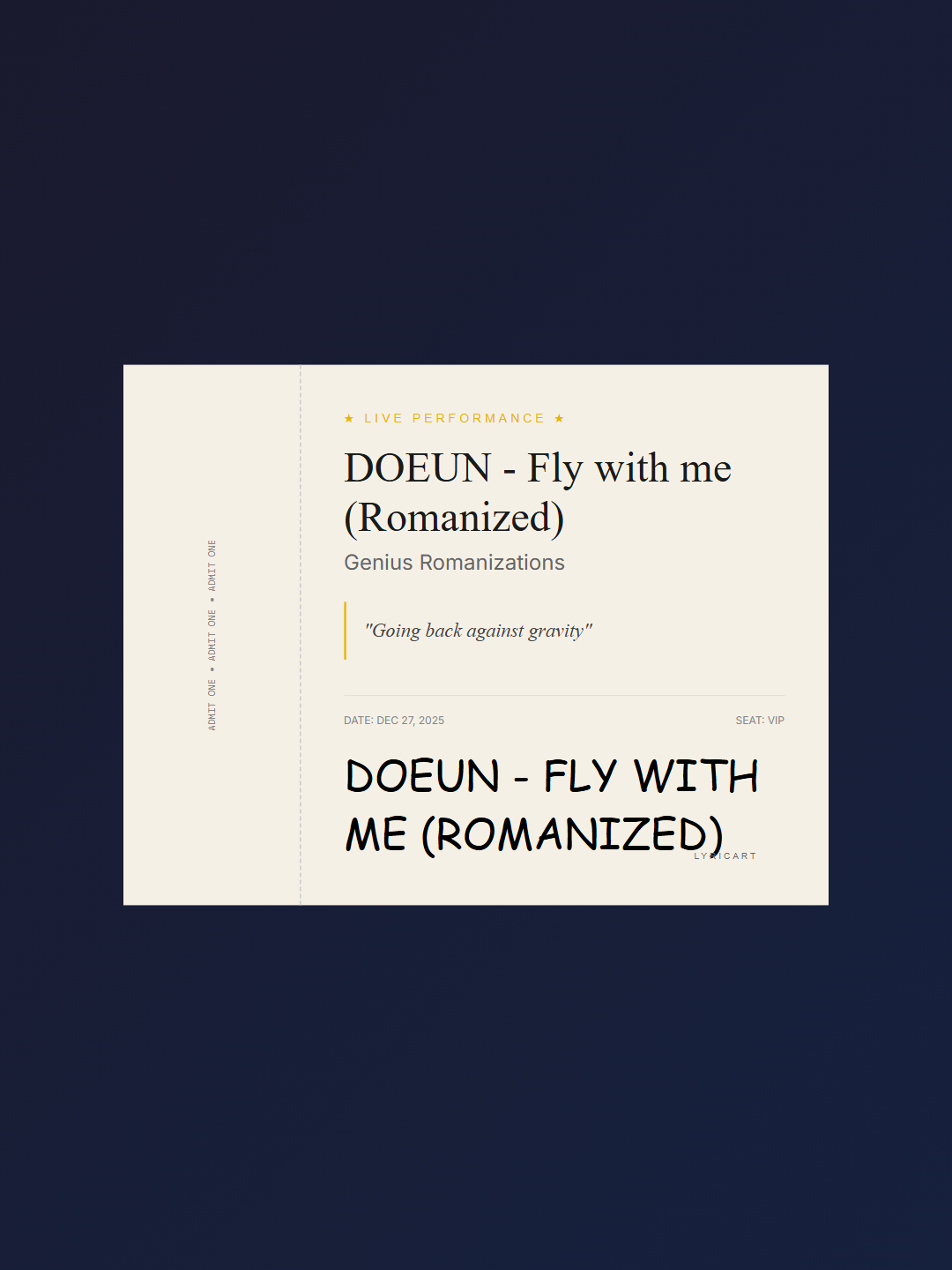 DOEUN - Fly with me (Romanized) Genius Romanizations Lyrics - I can fly high - Concert Ticket