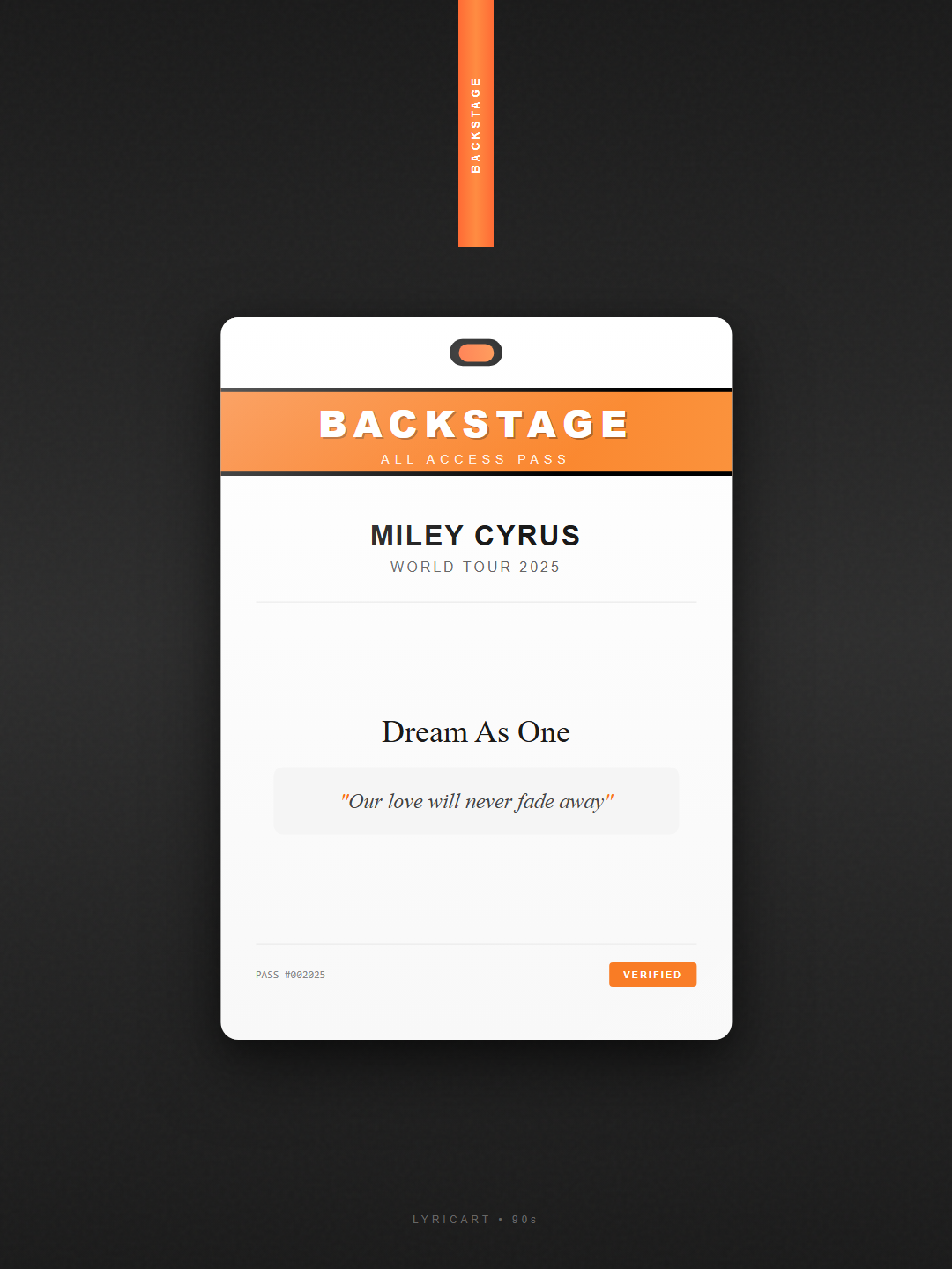 Dream As One Miley Cyrus Lyrics - Our love will never fade away - Backstage Pass