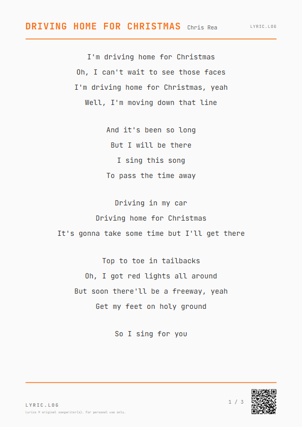 Driving Home for Christmas Chris Rea Lyrics - Driving home for Christmas - Receipt Style