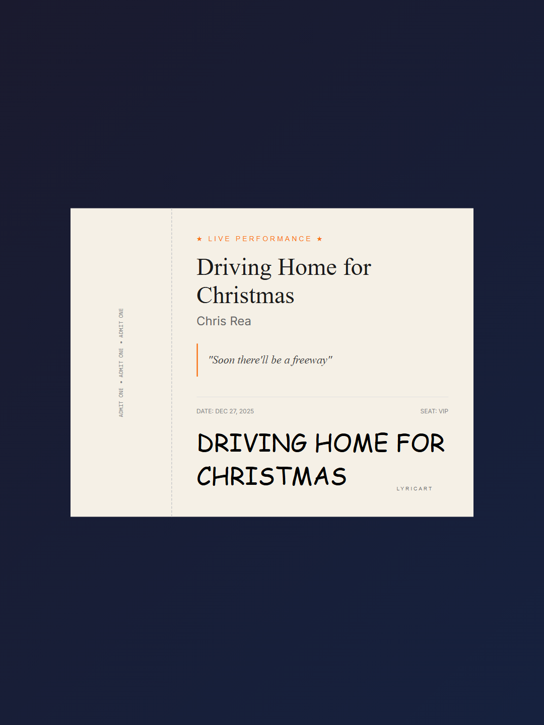 Driving Home for Christmas Chris Rea Lyrics - Driving home for Christmas - Concert Ticket