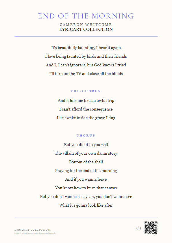 End of the Morning Cameron Whitcomb Lyrics - It's beautifully haunting, I hear it again - Magazine Style