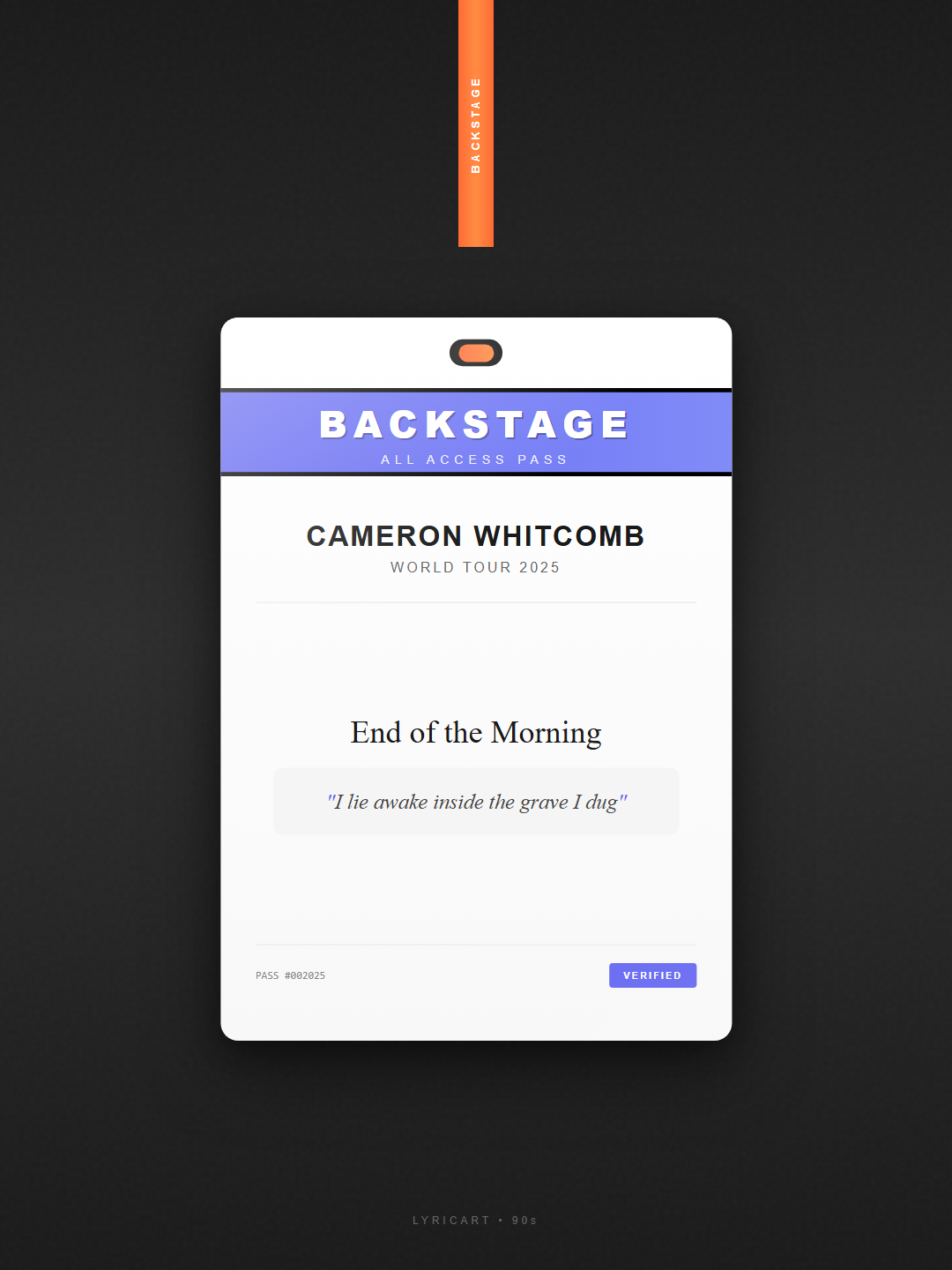End of the Morning Cameron Whitcomb Lyrics - It's beautifully haunting, I hear it again - Backstage Pass