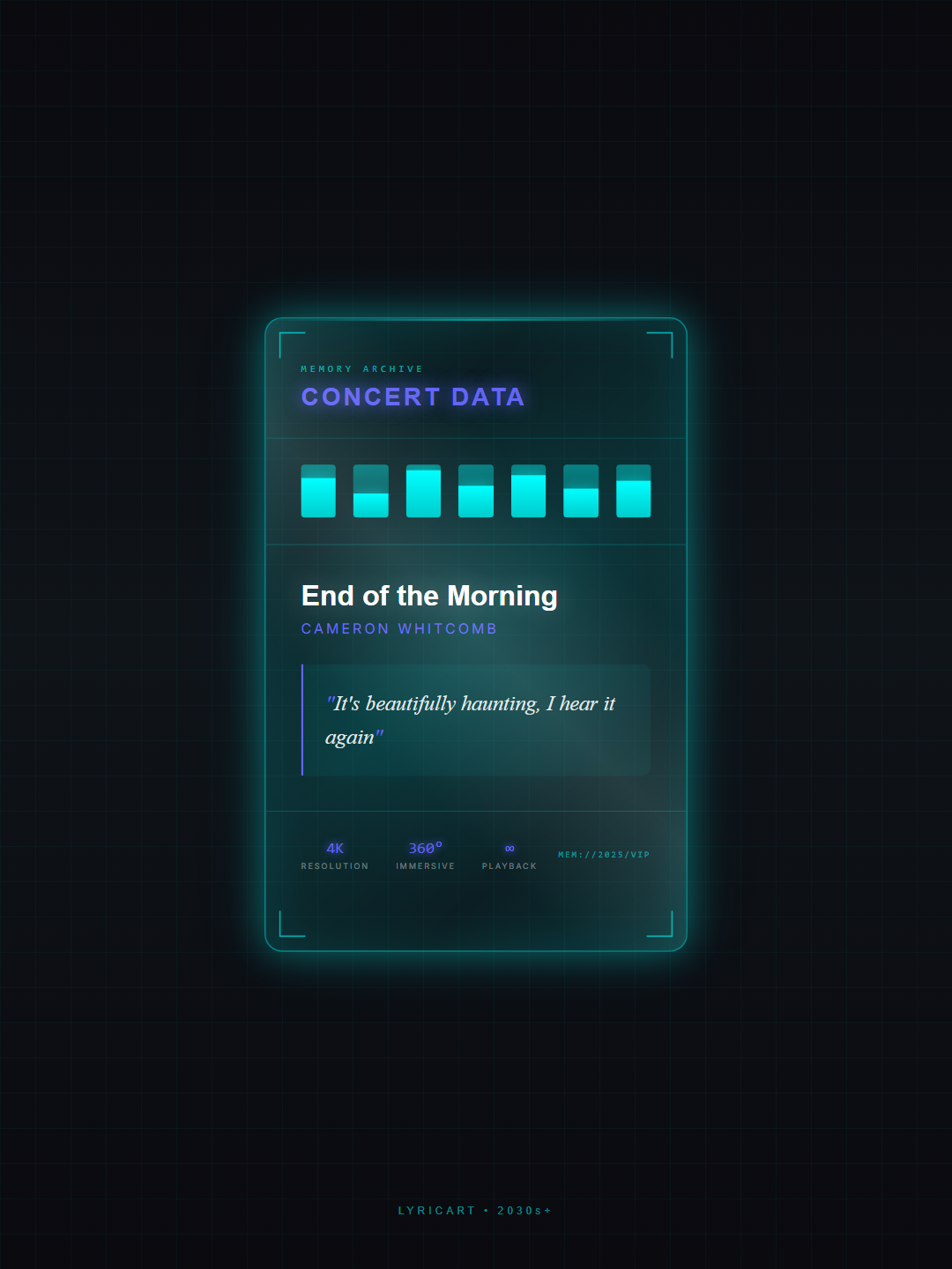 End of the Morning Cameron Whitcomb Lyrics - It's beautifully haunting, I hear it again - Memory Crystal