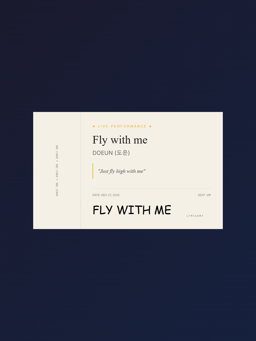 Fly with me DOEUN (도은) Lyrics - Stop it, it's okay - Concert Ticket
