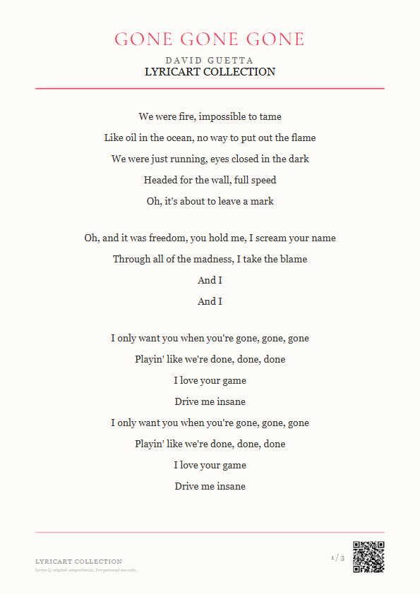 Gone Gone Gone David Guetta Lyrics - We were fire, impossible to tame - Magazine Style