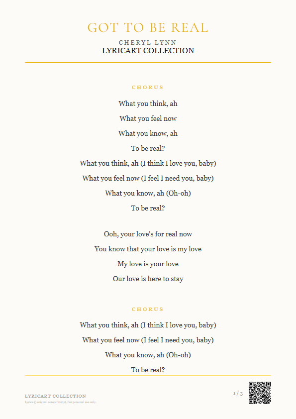 Got To Be Real Cheryl Lynn Lyrics - I feel I need you, baby - Magazine Style