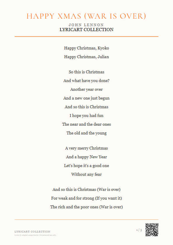 Happy Xmas (War Is Over) John Lennon Lyrics - And what have you done? - Magazine Style