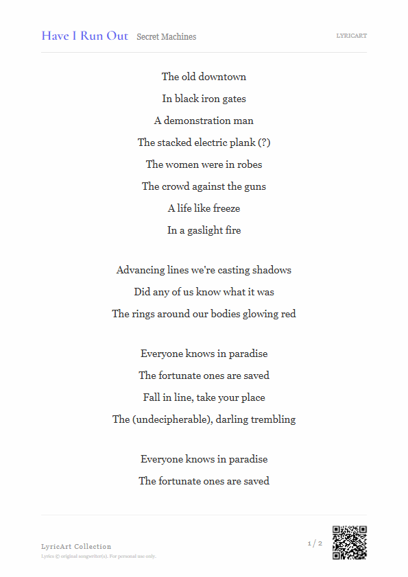 Have I Run Out Secret Machines Lyrics - The crowd against the guns - Readable