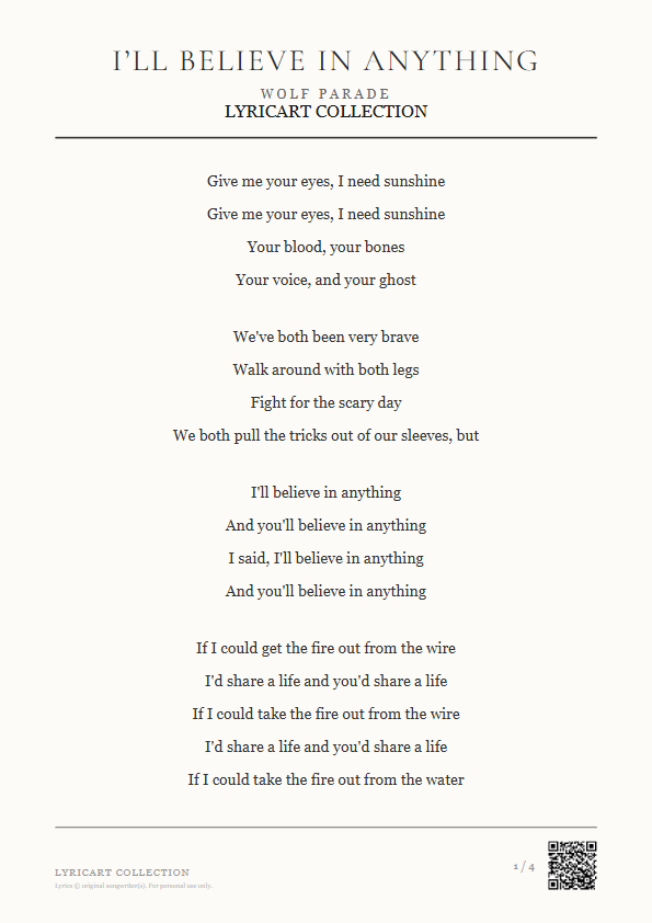 I’ll Believe in Anything Wolf Parade Lyrics - Give me your eyes, I need sunshine - Magazine Style