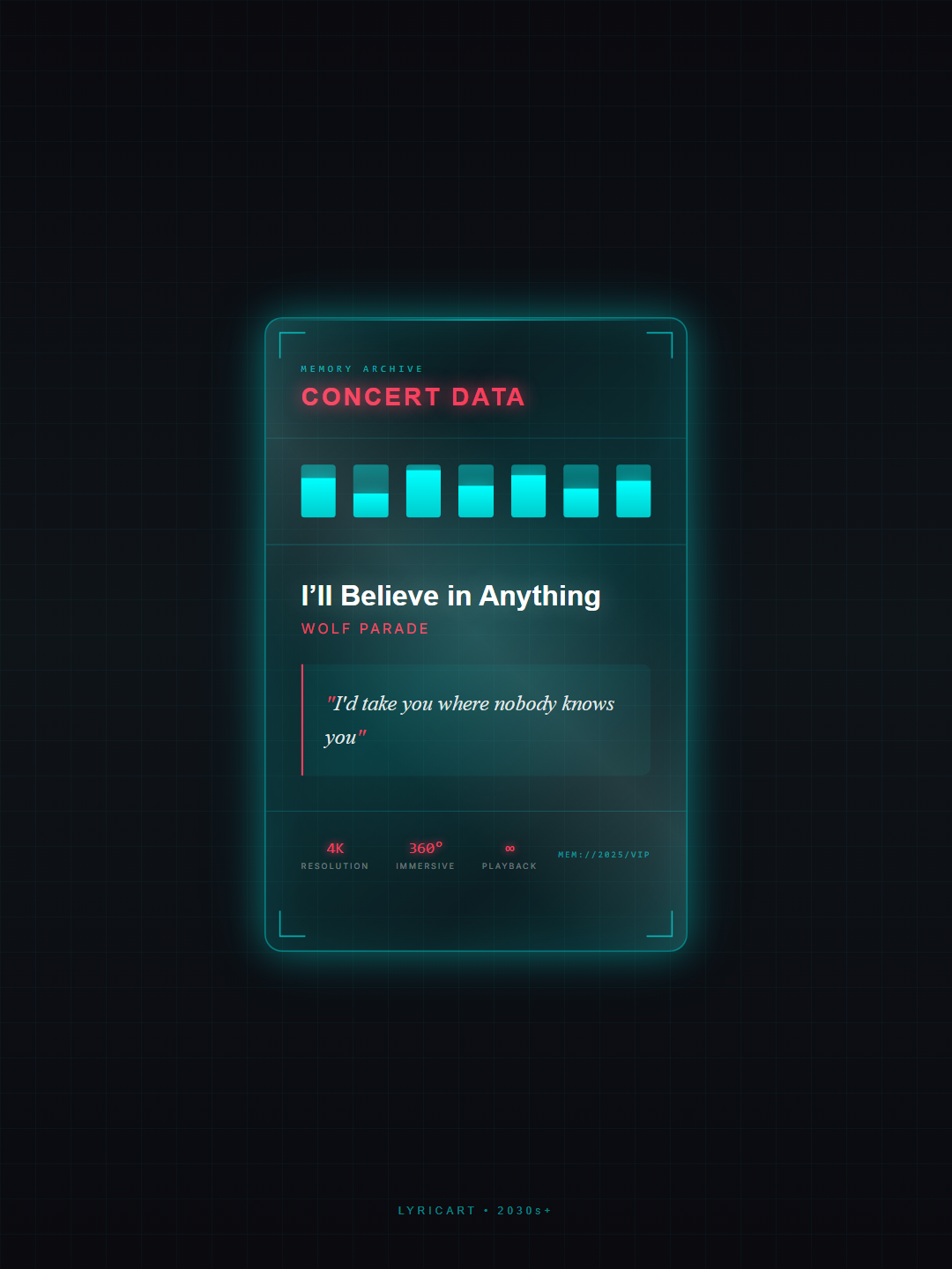 I’ll Believe in Anything Wolf Parade Lyrics - Give me your eyes, I need sunshine - Memory Crystal