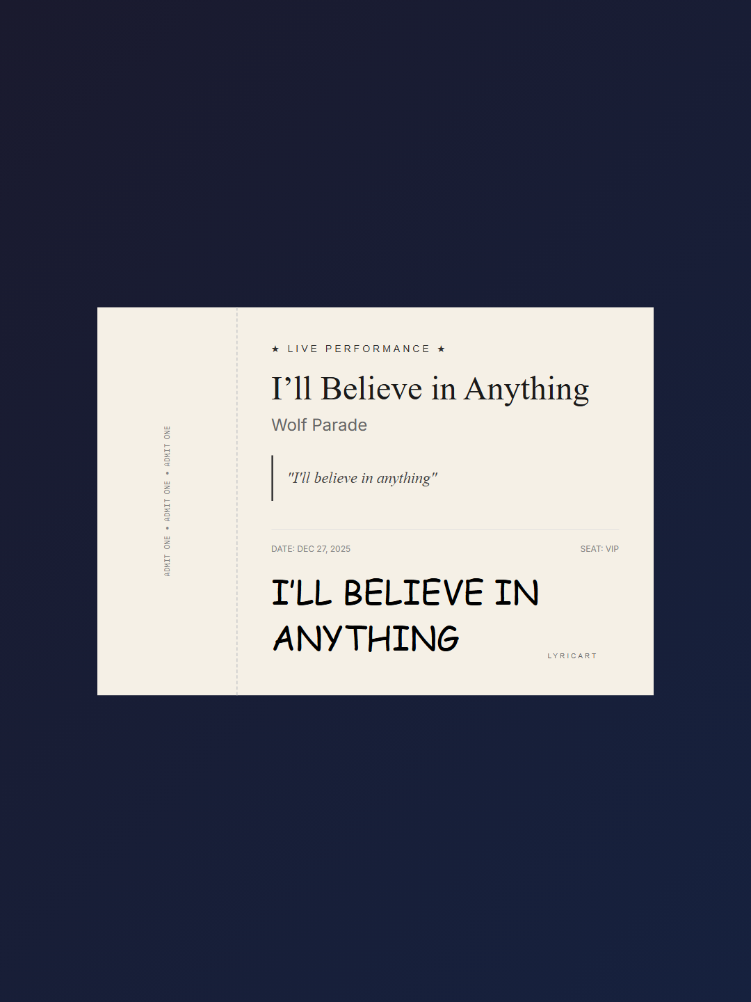 I’ll Believe in Anything Wolf Parade Lyrics - Give me your eyes, I need sunshine - Concert Ticket