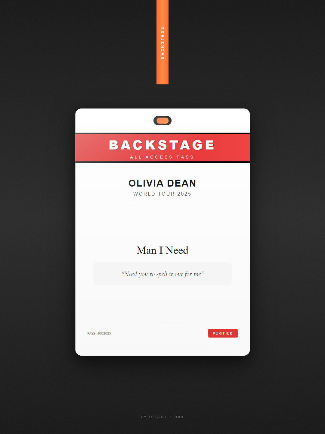 Man I Need Olivia Dean Lyrics - Looks like we're making up for lost time - Backstage Pass