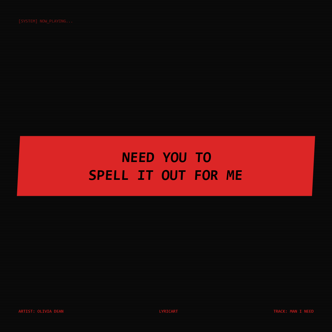 Man I Need Olivia Dean Lyrics - Need you to spell it out for me - Glitch Art