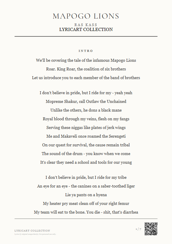 Mapogo Lions Ras Kass Lyrics - The tale of the infamous Mapogo Lions - Magazine Style