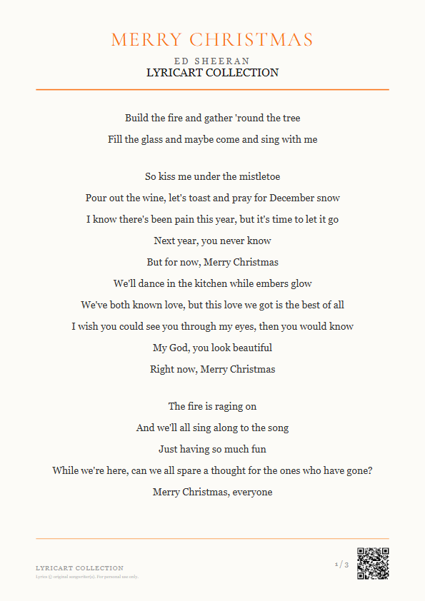 Merry Christmas Ed Sheeran Lyrics - Build the fire and gather 'round the tree - Magazine Style