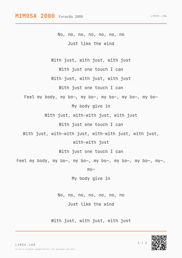 Mimosa 2000 Furacão 2000 Lyrics - Feel my body give in - Receipt Style