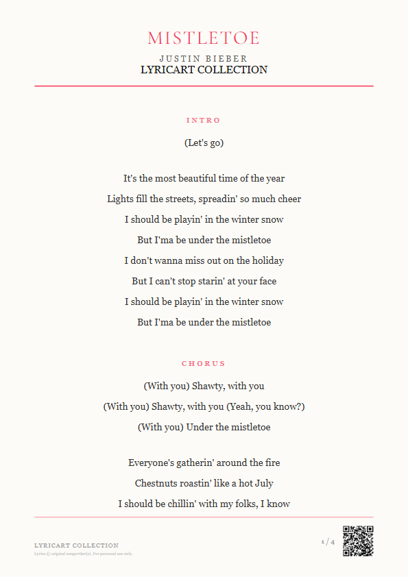 Mistletoe Justin Bieber Lyrics - It's the most beautiful time of the year - Magazine Style
