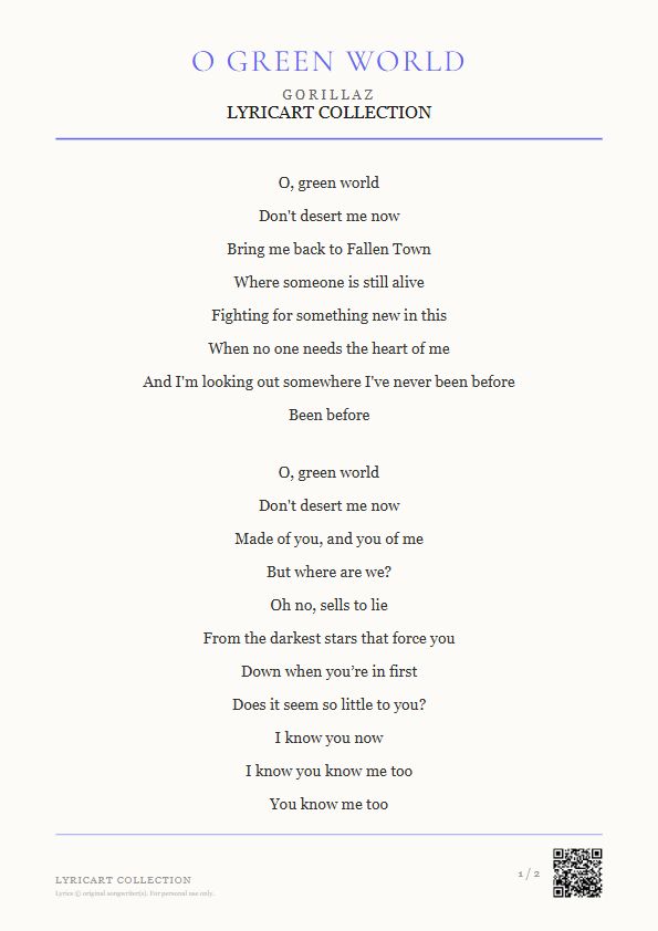 O Green World Gorillaz Lyrics - Don't desert me now - Magazine Style