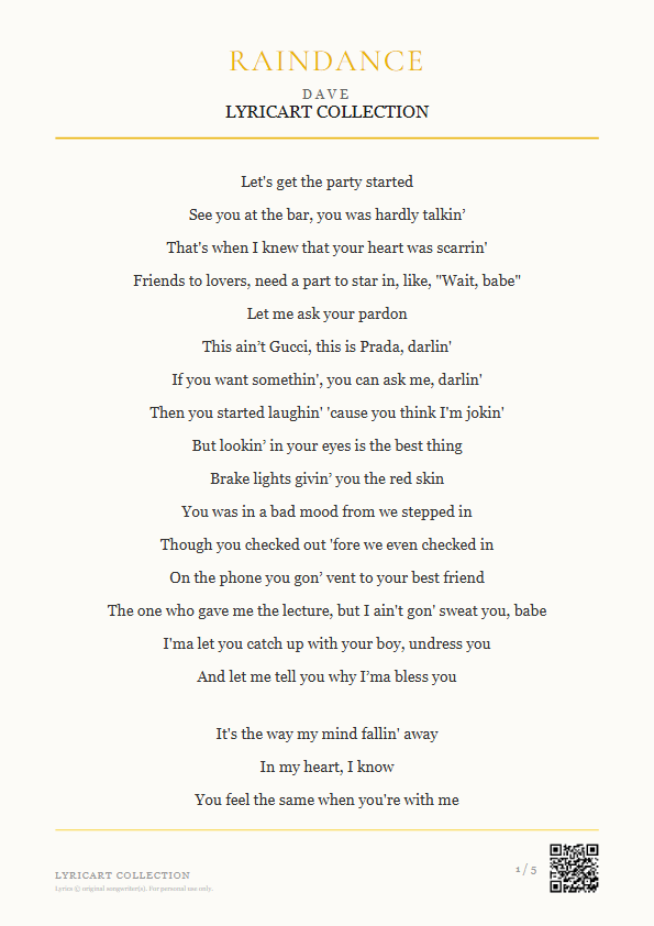 Raindance Dave Lyrics - That's when I knew your heart was scarrin' - Magazine Style