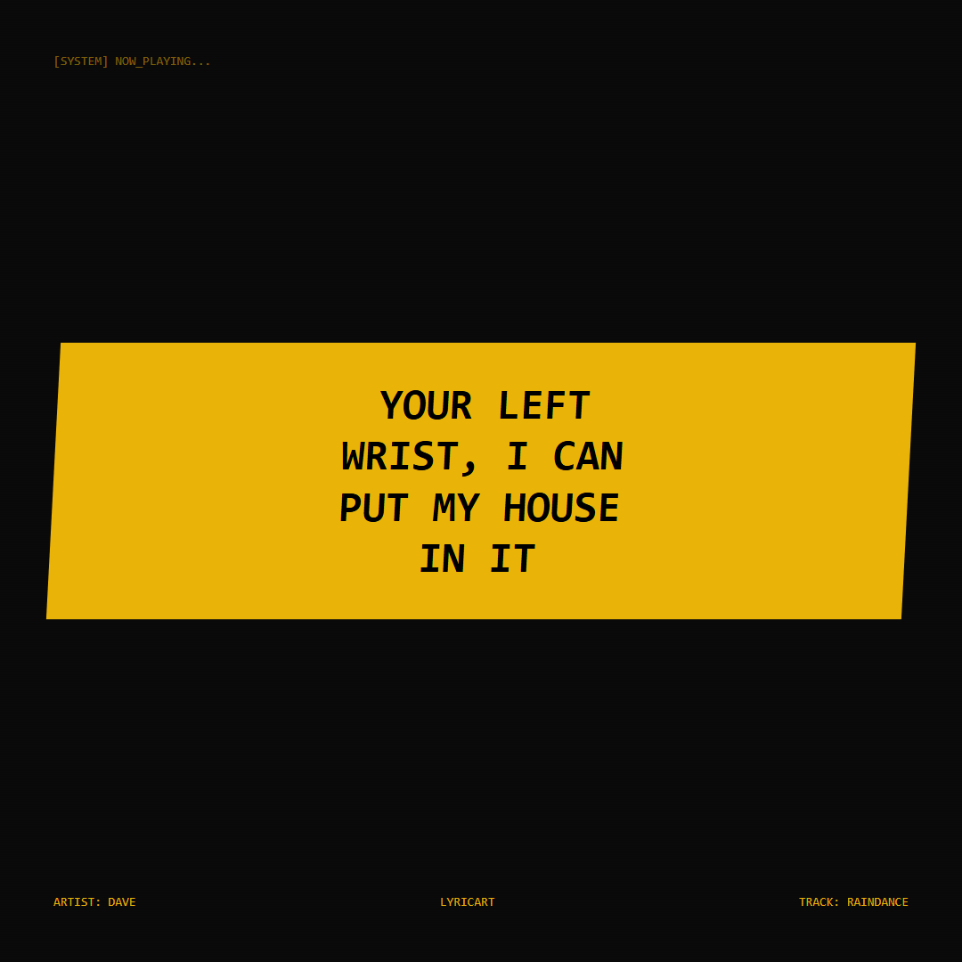 Raindance Dave Lyrics - Your left wrist, I can put my house in it - Glitch Art