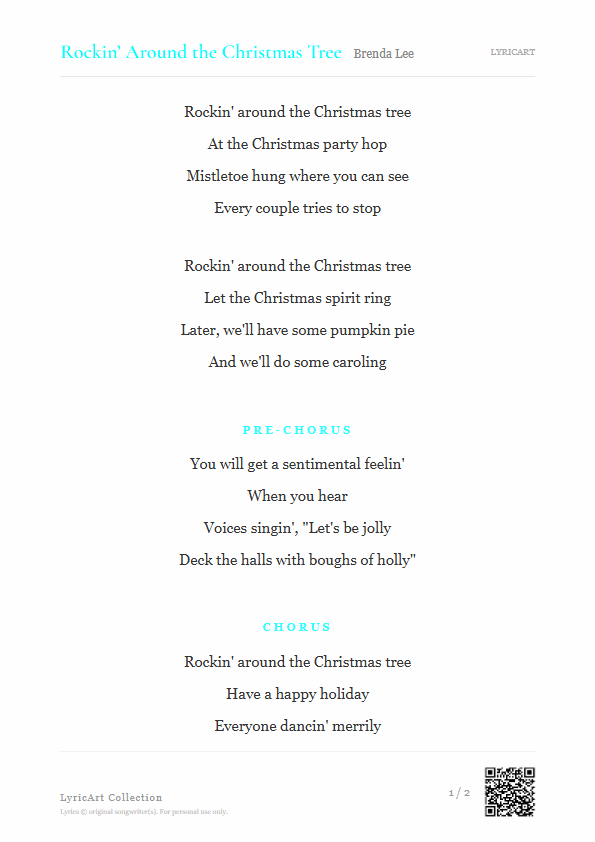 Rockin’ Around the Christmas Tree Brenda Lee Lyrics - Rockin' around the Christmas tree - Readable
