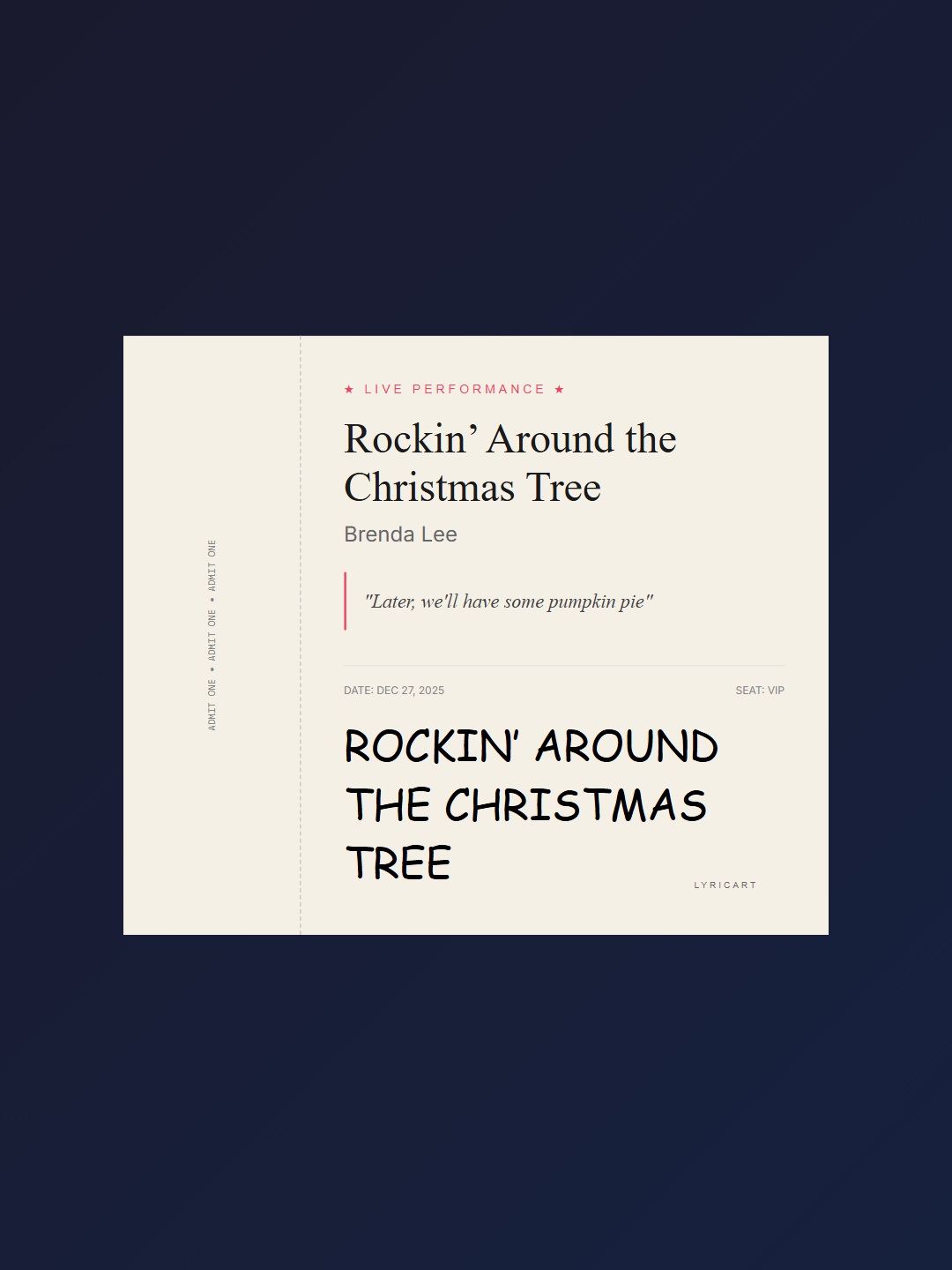 Rockin’ Around the Christmas Tree Brenda Lee Lyrics - Rockin' around the Christmas tree - Concert Ticket