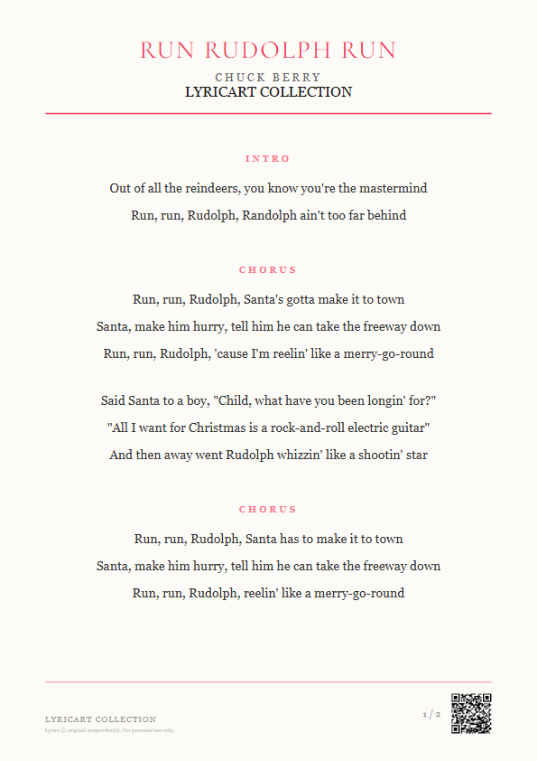 Run Rudolph Run Chuck Berry Lyrics - you know you're the mastermind - Magazine Style