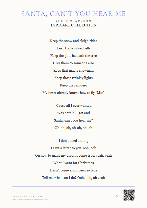 Santa, Can’t You Hear Me Kelly Clarkson Lyrics - Keep the snow and sleigh rides - Magazine Style