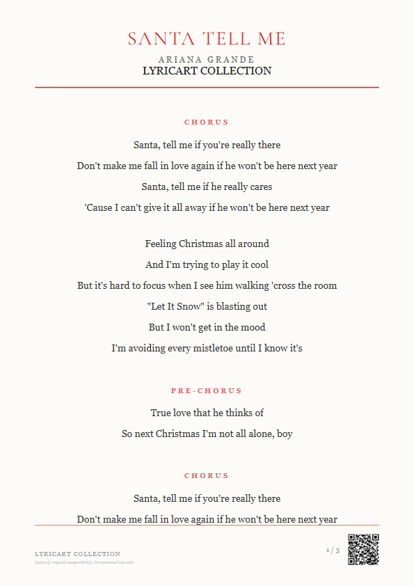 Santa Tell Me Ariana Grande Lyrics - Santa, tell me if you're really there - Magazine Style