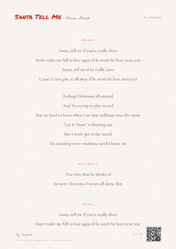 Santa Tell Me Ariana Grande Lyrics - Santa, tell me if you're really there - Notebook Style
