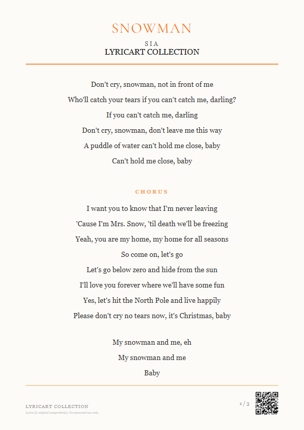 Snowman Sia Lyrics - Don't cry, snowman, not in front of me - Magazine Style