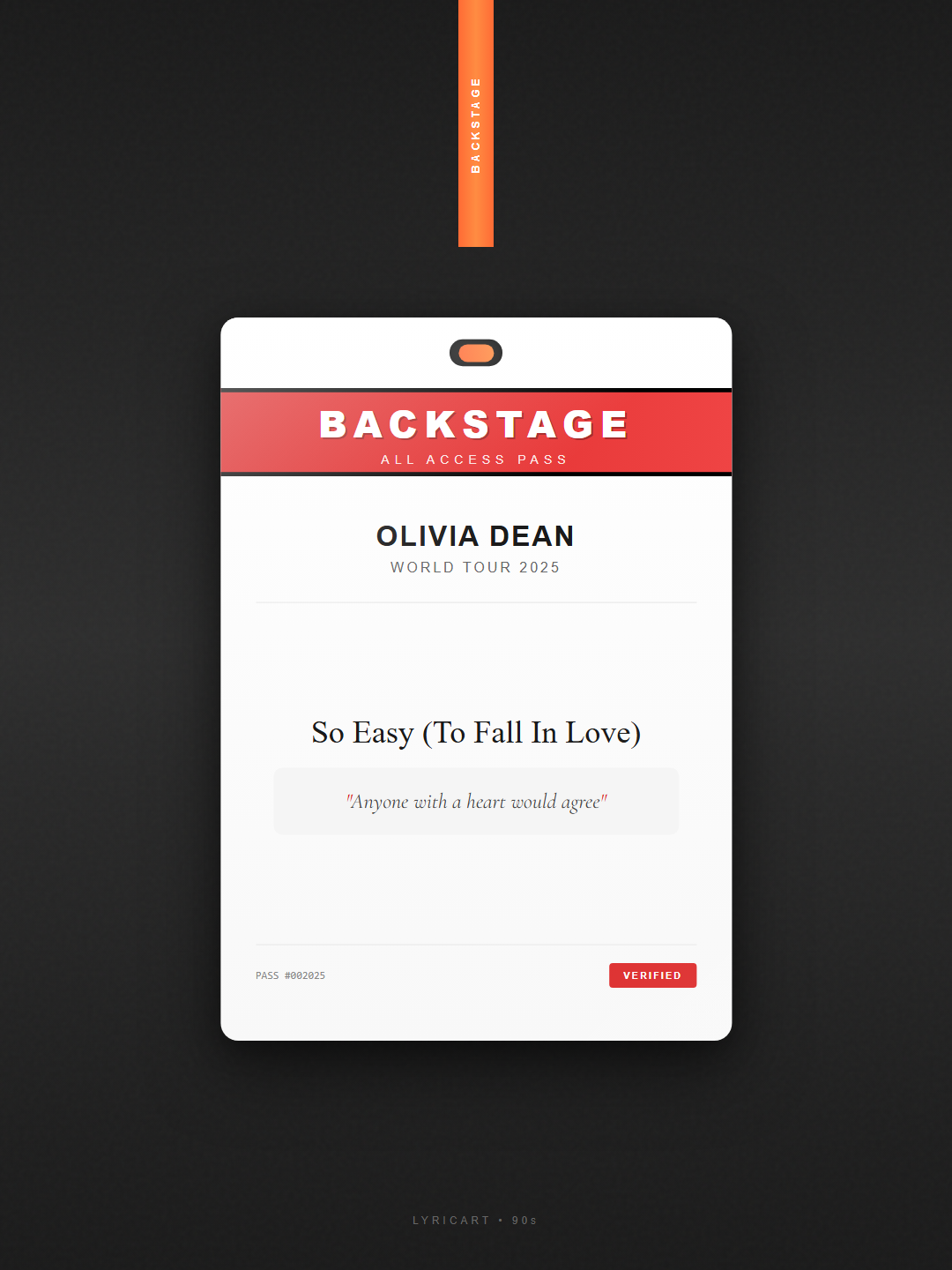 So Easy (To Fall In Love) Olivia Dean Lyrics - The icing on your cake, the cherry on top - Backstage Pass