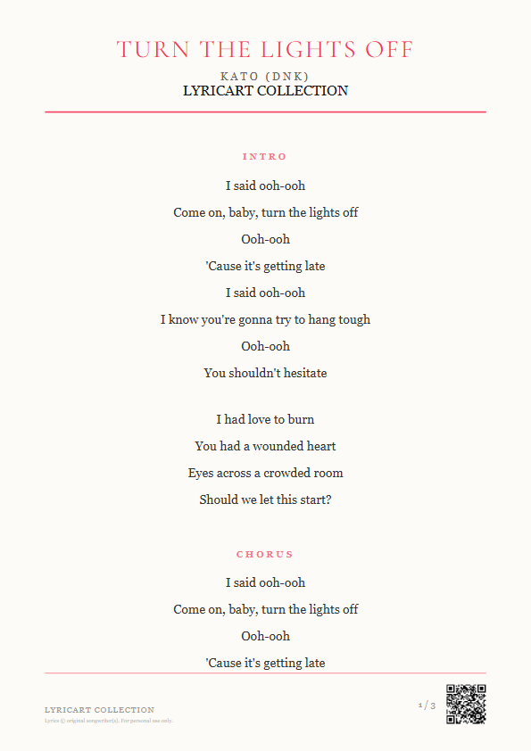 Turn the Lights Off Kato (DNK) Lyrics - Come on, baby, turn the lights off - Magazine Style
