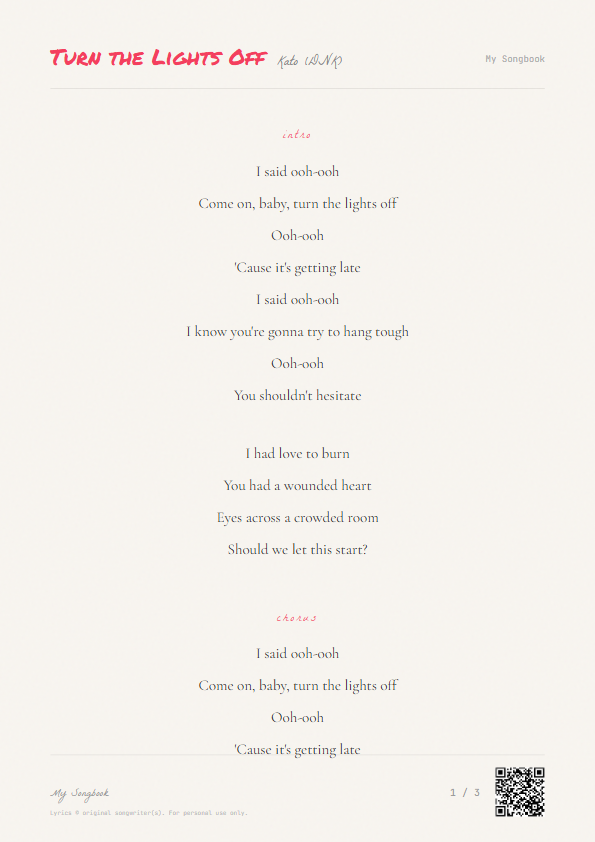 Turn the Lights Off Kato (DNK) Lyrics - Come on, baby, turn the lights off - Notebook Style