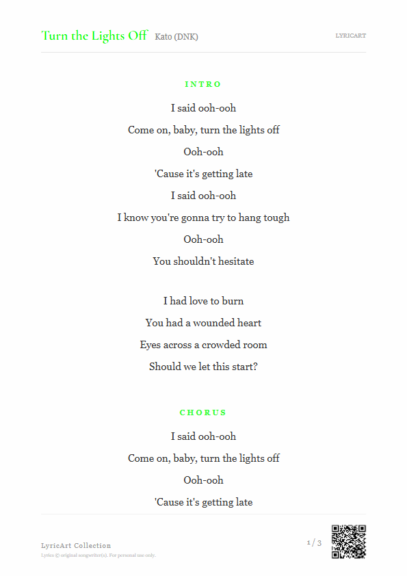 Turn the Lights Off Kato (DNK) Lyrics - Come on, baby, turn the lights off - Readable