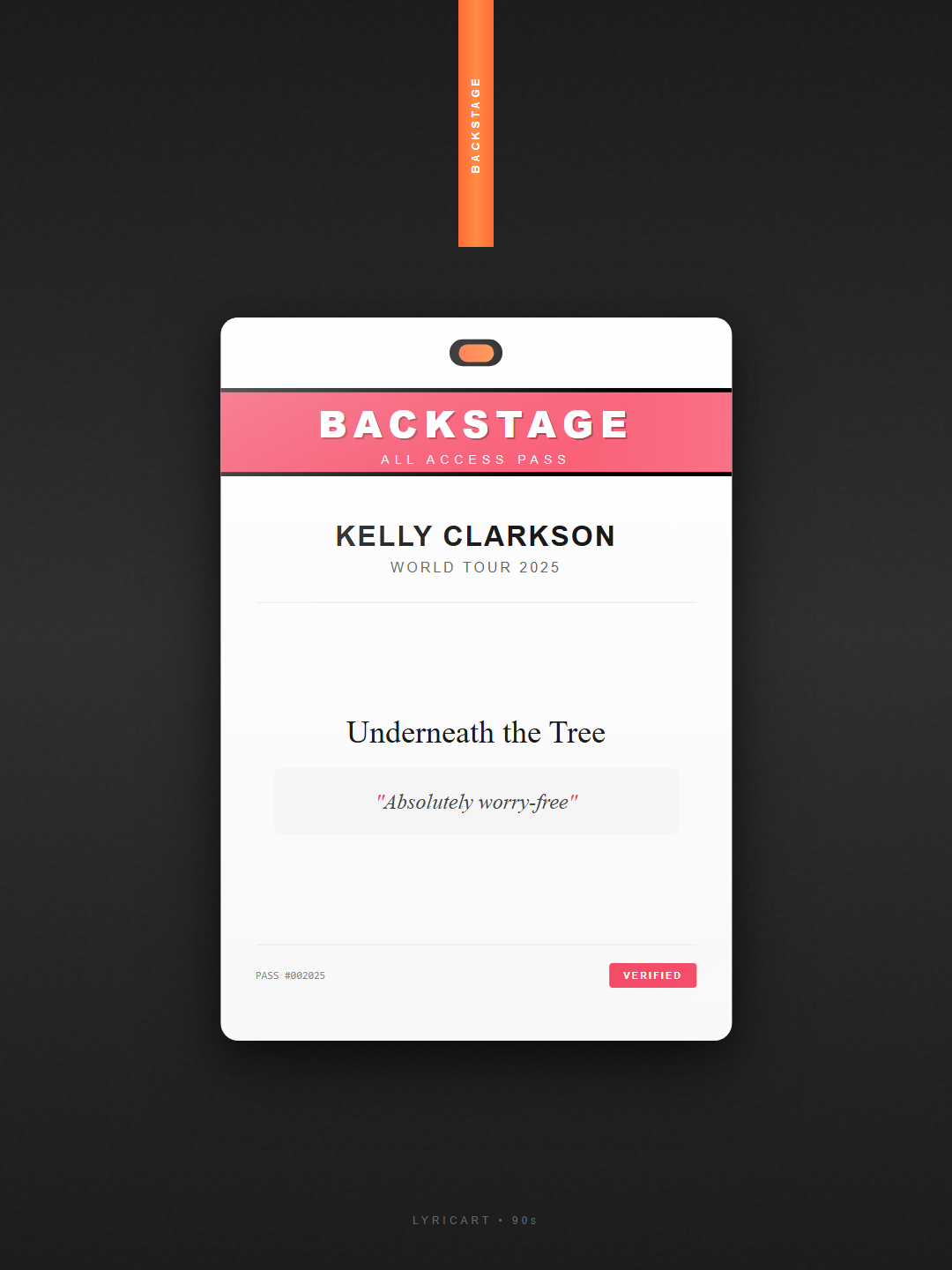 Underneath the Tree Kelly Clarkson Lyrics - You're here where you should be - Backstage Pass