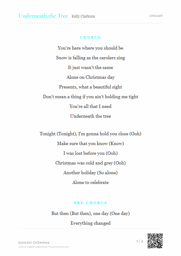 Underneath the Tree Kelly Clarkson Lyrics - You're here where you should be - Readable