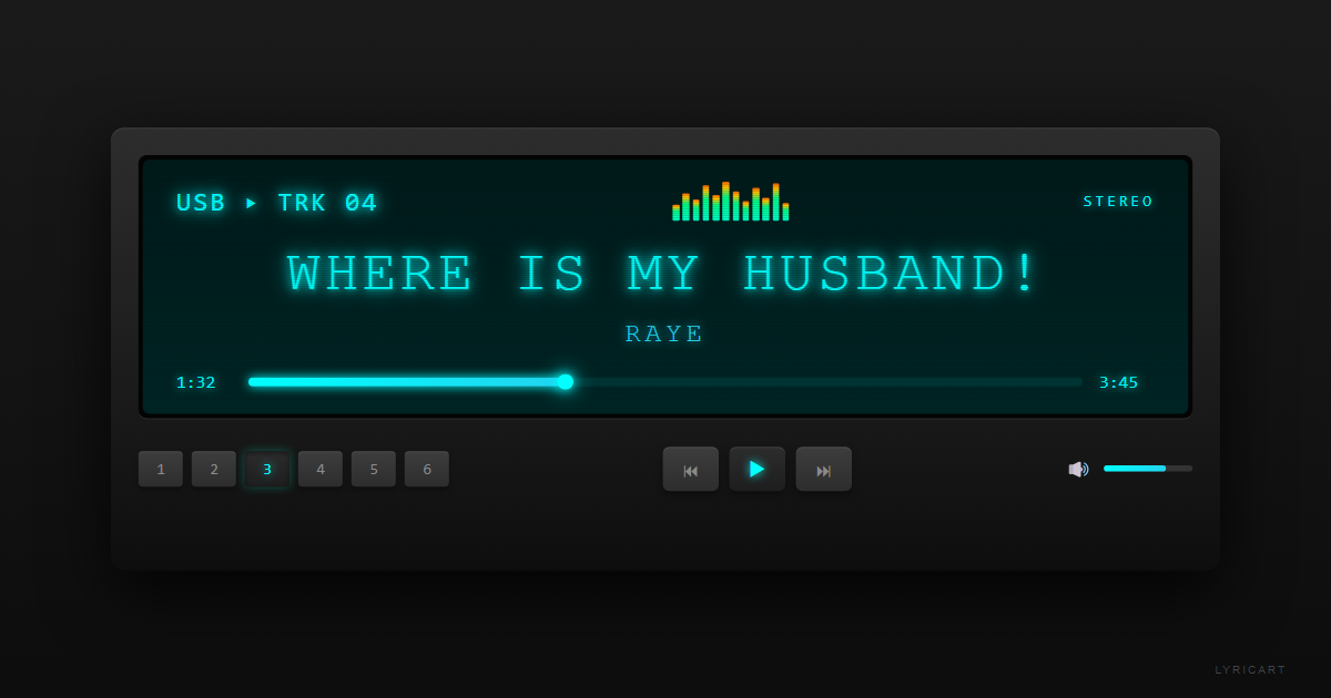 WHERE IS MY HUSBAND! RAYE Lyrics - Where the hell is my husband? - Car Stereo
