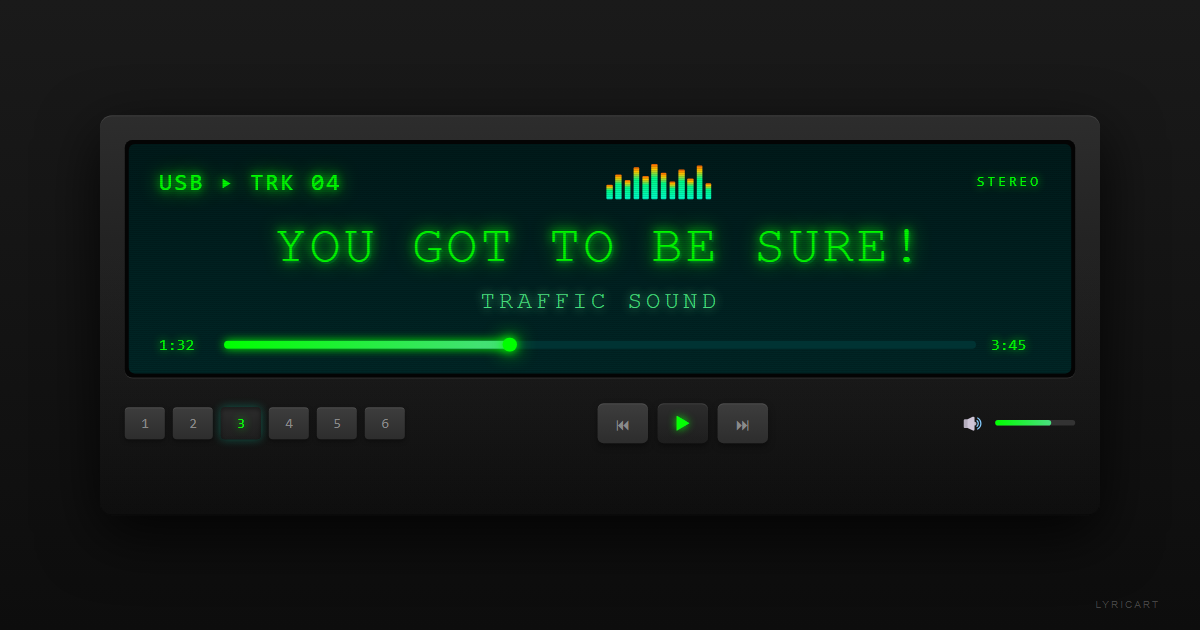 You Got to Be Sure! Traffic Sound Lyrics - I been tryin' so hard to make it on my own - Car Stereo