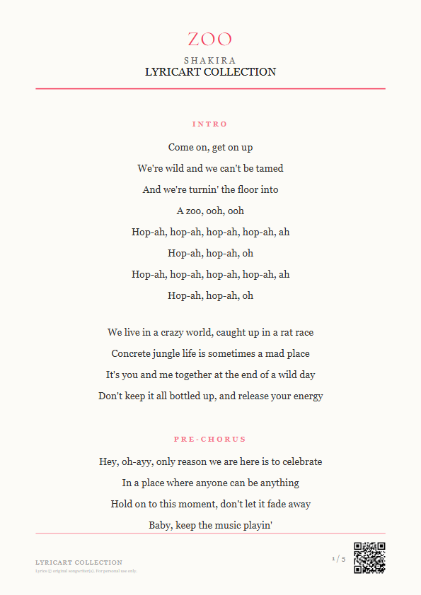 Zoo Shakira Lyrics - We're wild and we can't be tamed - Magazine Style